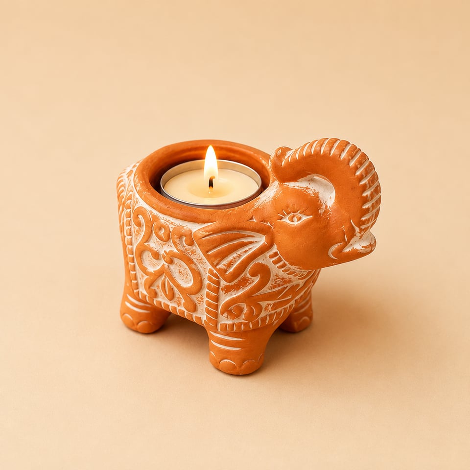 Terracotta Elephant Tealight Holder